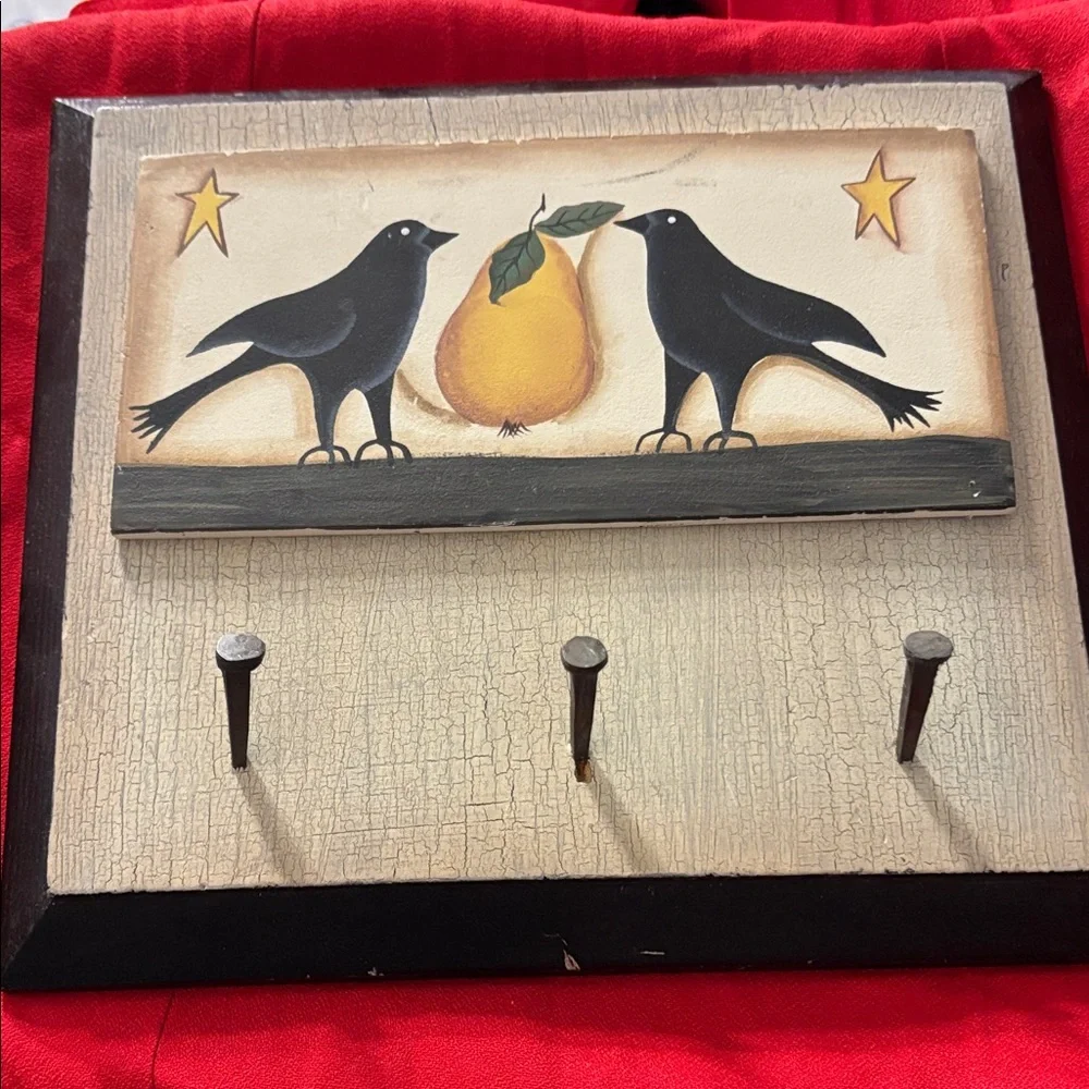Rustic Black and Cream Bird Wall Hook Decor